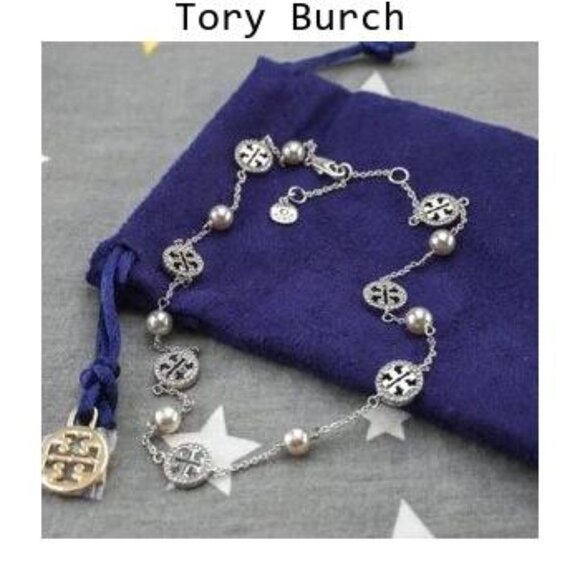Tory Burch Miller Pav?? Pearl Short Necklace in Silver